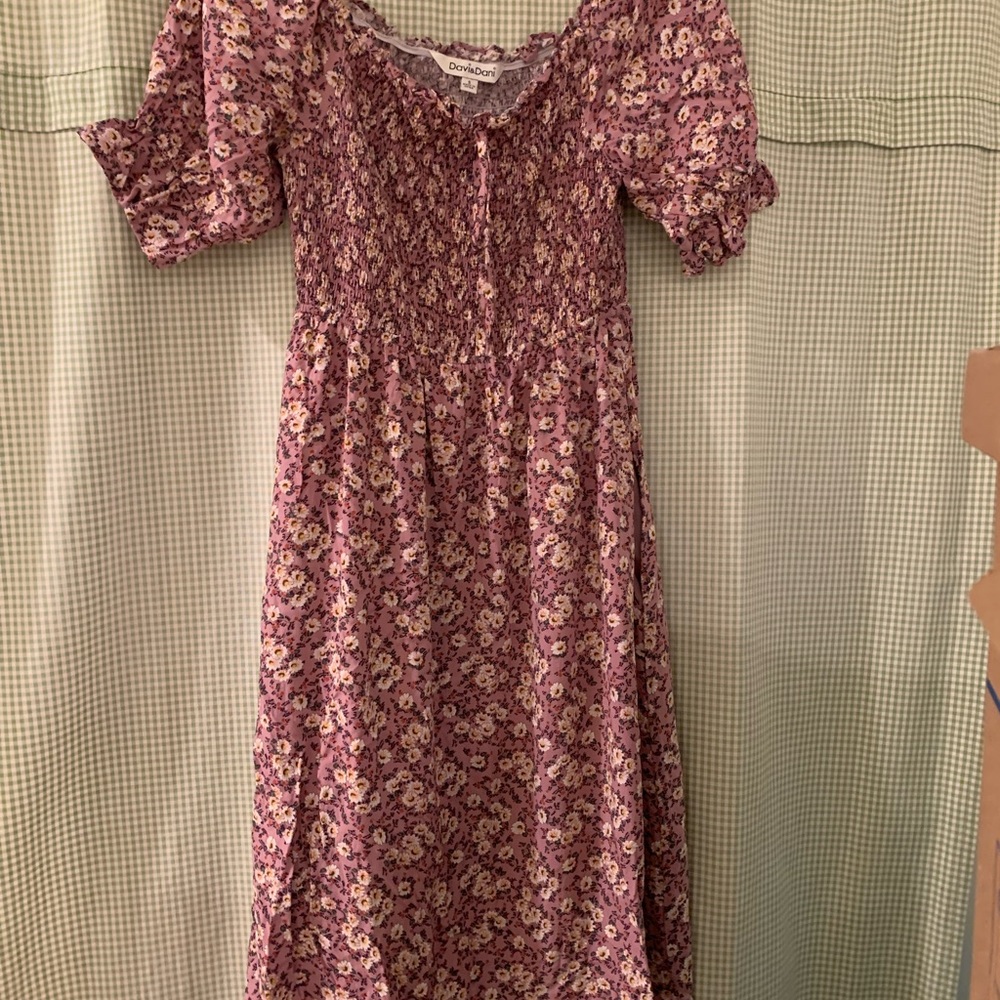 Smocked purple floral dress by Davi & Dani.